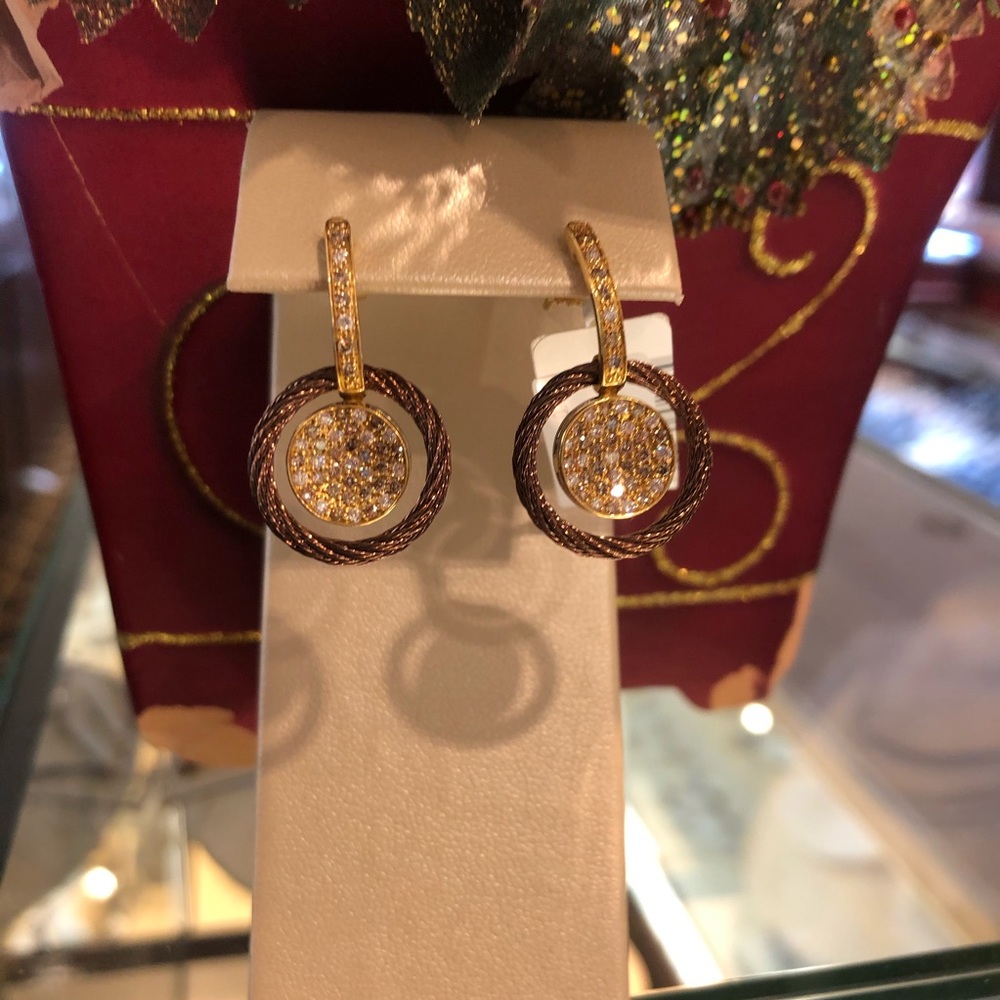 Beautiful Alor Brown Cable and Diamond Earrings